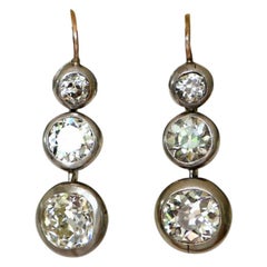 Victorian Old Mine Cut Diamond Gold Drop Dangle Earrings