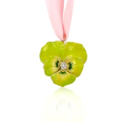 Victorian Old Mine Cut Diamond Lime Green Pansy Brooch, Pendant, Antique, 14K