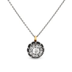 Victorian old mine cut diamond silver 14k gold pendant necklace
