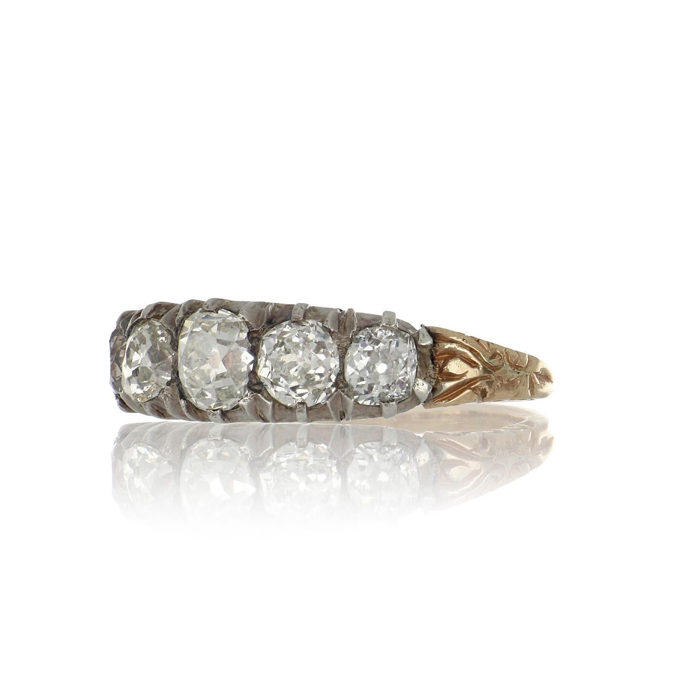 Old Mine Cut Victorian Old Mine-Cut Diamond Silver and Gold Half Hoop Ring