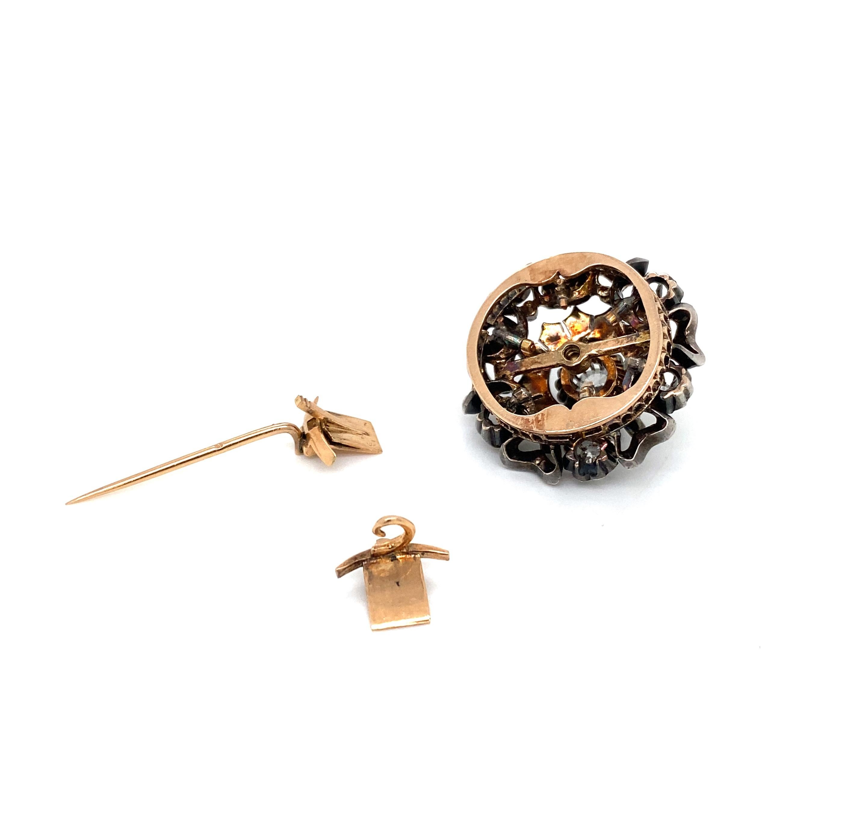 Broche ancienne victorienne en argent et or avec diamants taille vieille mine en vente 1