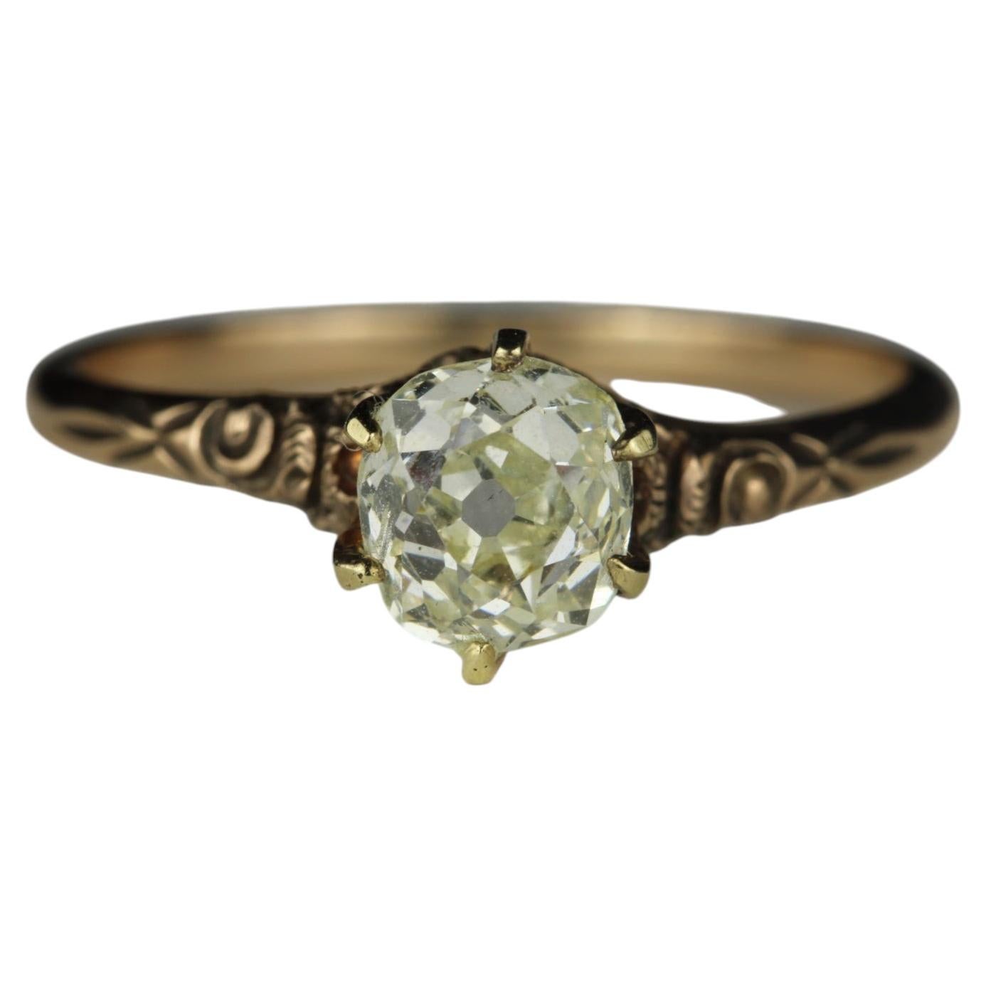 Victorian Old Mine-Cut Diamond Solitaire Ring For Sale