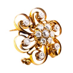 Victorian Old Mine Cut Diamond Swirl Motif Convertible Pendant 14K Yellow Gold