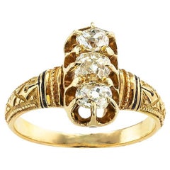 Victorian Old Mine Cut Diamond Three Stone Gold Ring