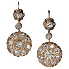 Victorian Old Mine Cut Rose Gold 4 Carat Diamond Earrings