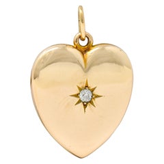 Victorian Old Mine Diamond 14 Karat Gold Heart Locket Pendant