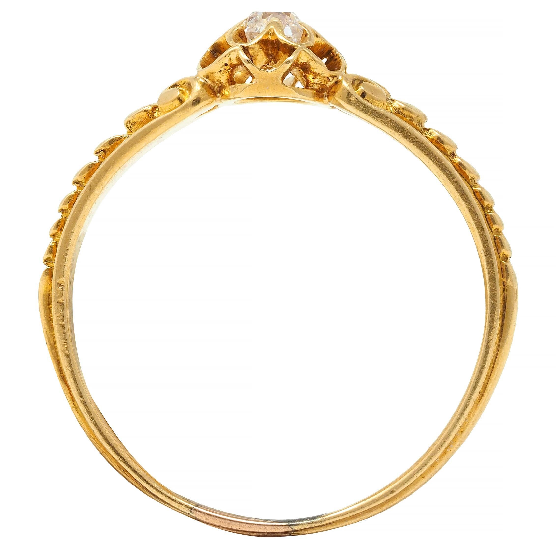 Victorian Old Mine Diamond 18 Karat Yellow Gold Belcher Antique Engagement Ring For Sale 5