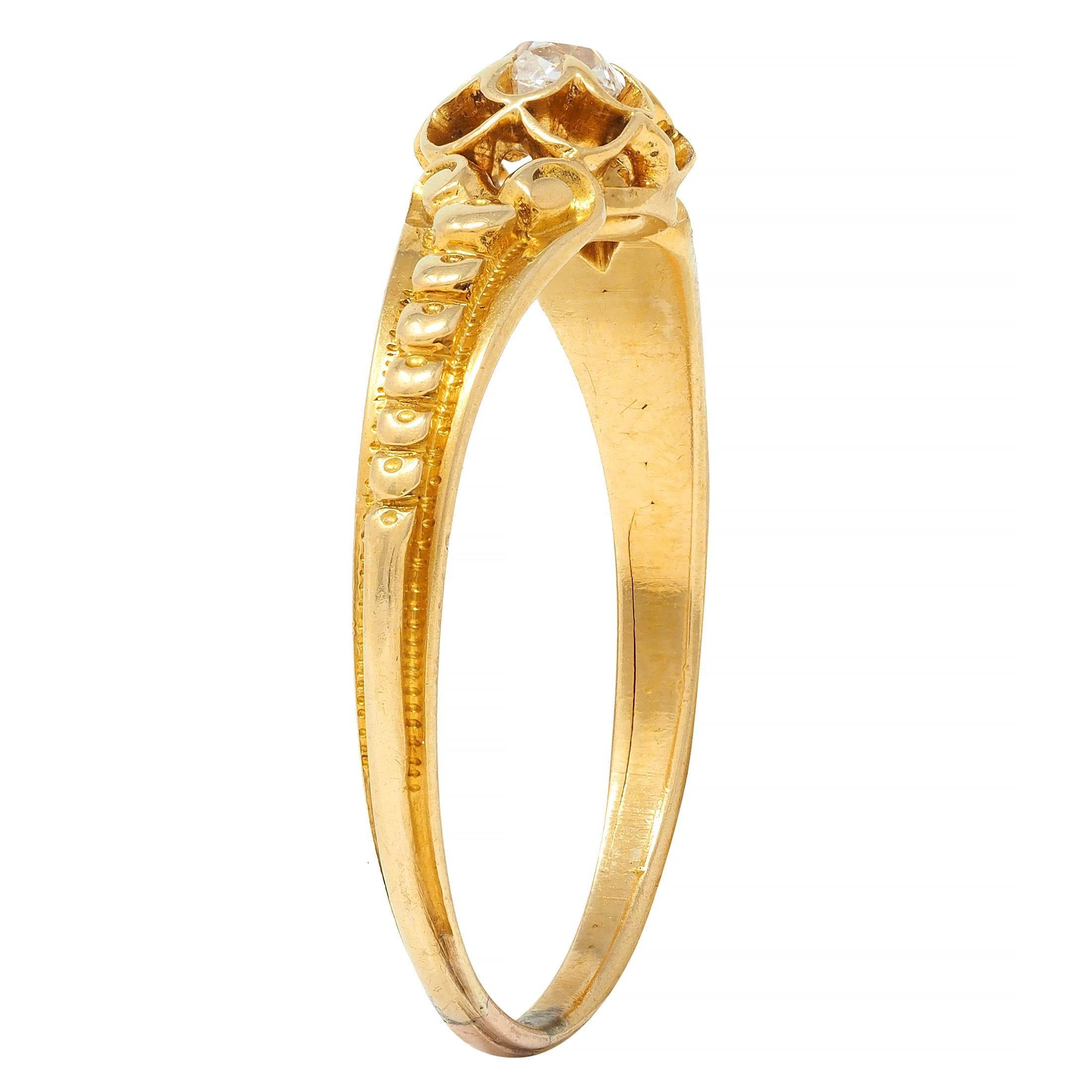 Bague de fiançailles Belcher ancienne victorienne en or jaune 18 carats avec diamants taille vieille mine 5