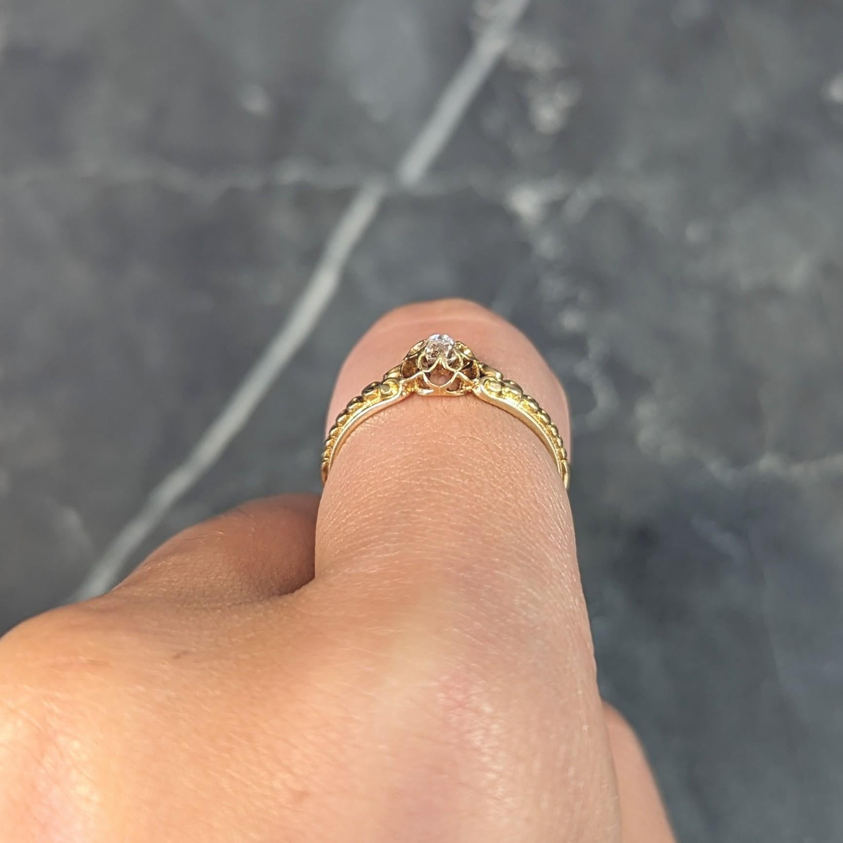 Victorian Old Mine Diamond 18 Karat Yellow Gold Belcher Antique Engagement Ring For Sale 9
