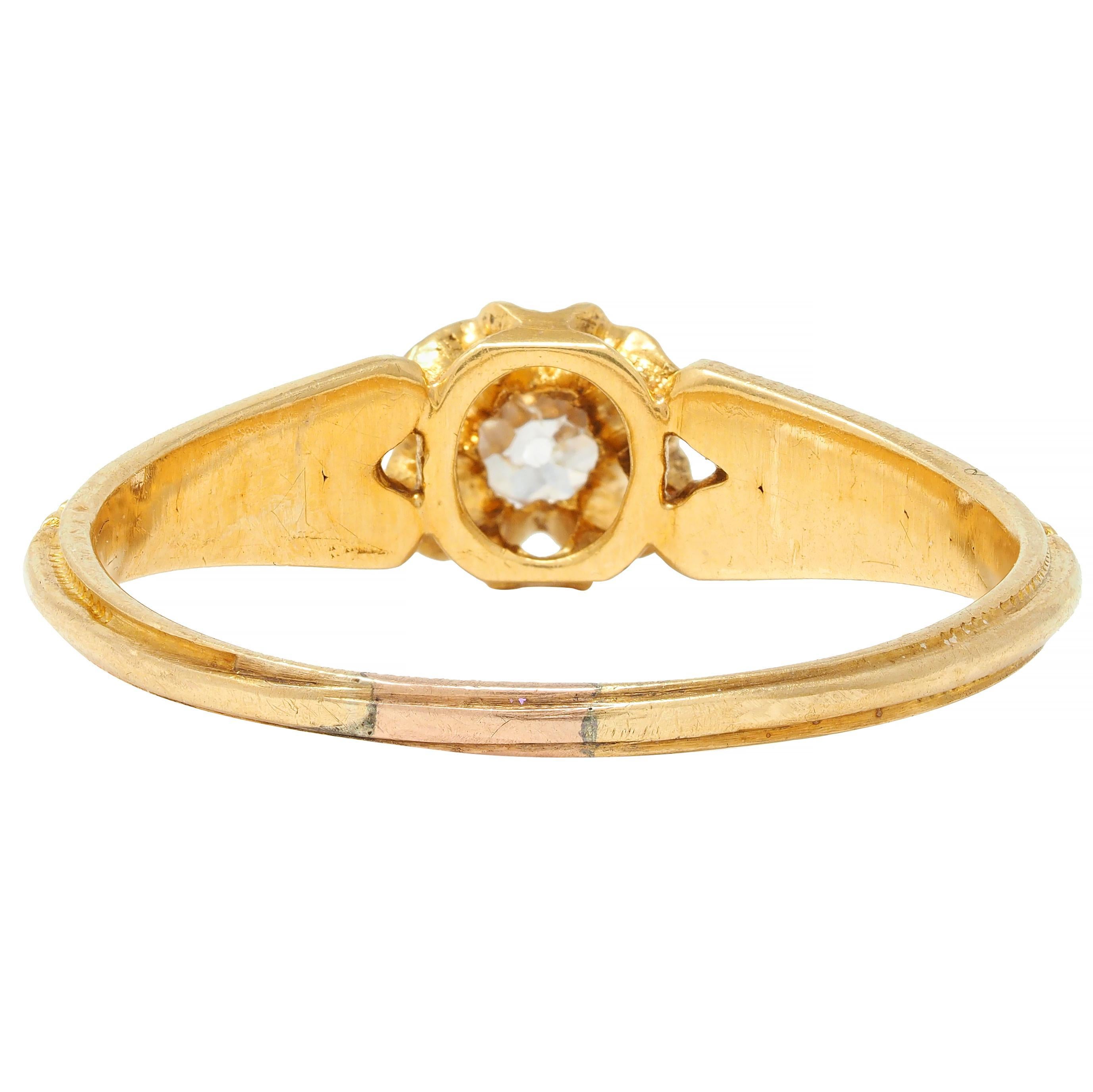 Women's or Men's Victorian Old Mine Diamond 18 Karat Yellow Gold Belcher Antique Engagement Ring For Sale