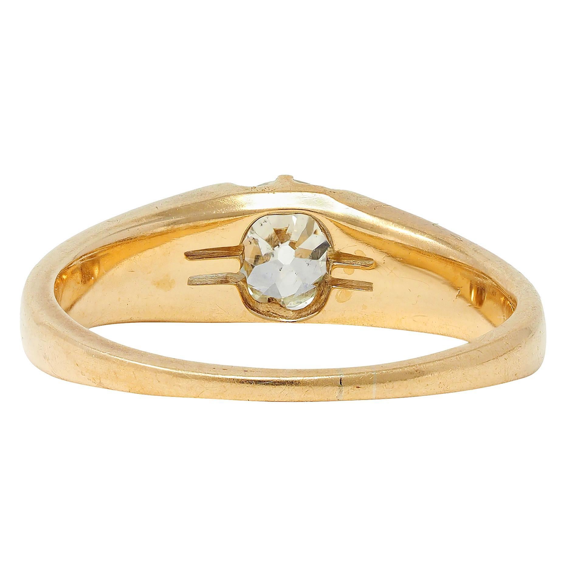 Viktorianischer Verlobungsring mit antikem Gürtel aus 18 Karat Gelbgold mit Diamanten im alten Minenschliff (Alteuropäischer Brillantschliff) im Angebot