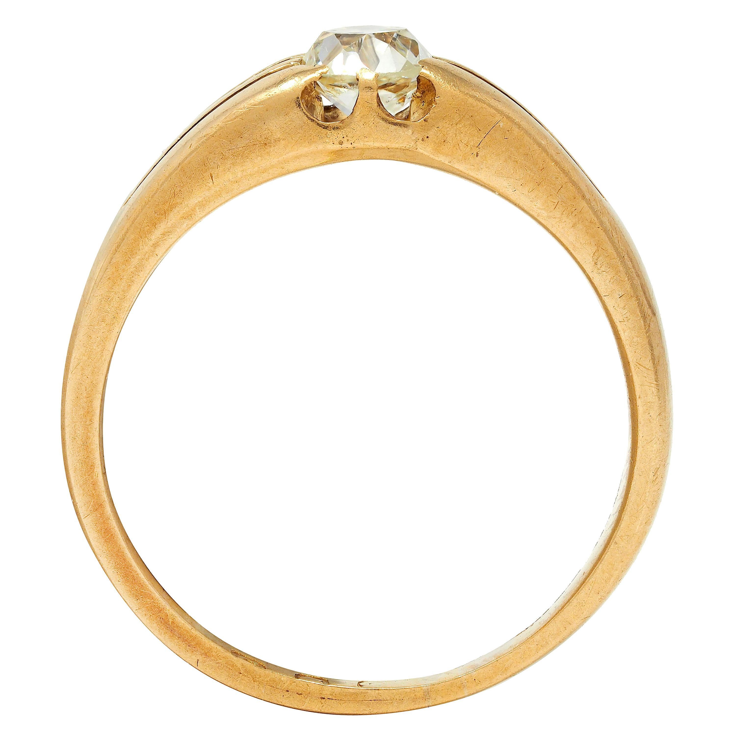 Viktorianischer Verlobungsring mit antikem Gürtel aus 18 Karat Gelbgold mit Diamanten im alten Minenschliff für Damen oder Herren im Angebot