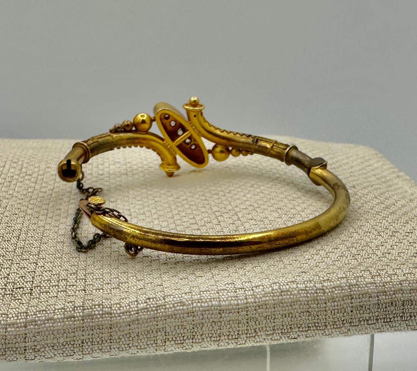 Victorian Old Mine Diamond Etruscan Revival Gold Bangle Bracelet For Sale 5