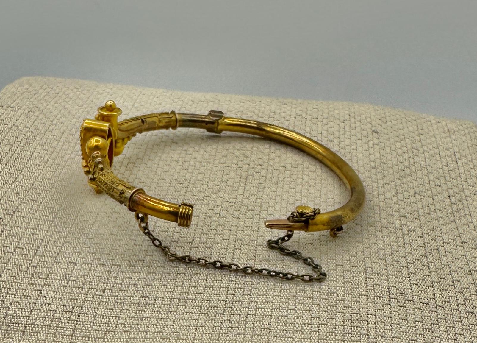Victorian Old Mine Diamond Etruscan Revival Gold Bangle Bracelet For Sale 6