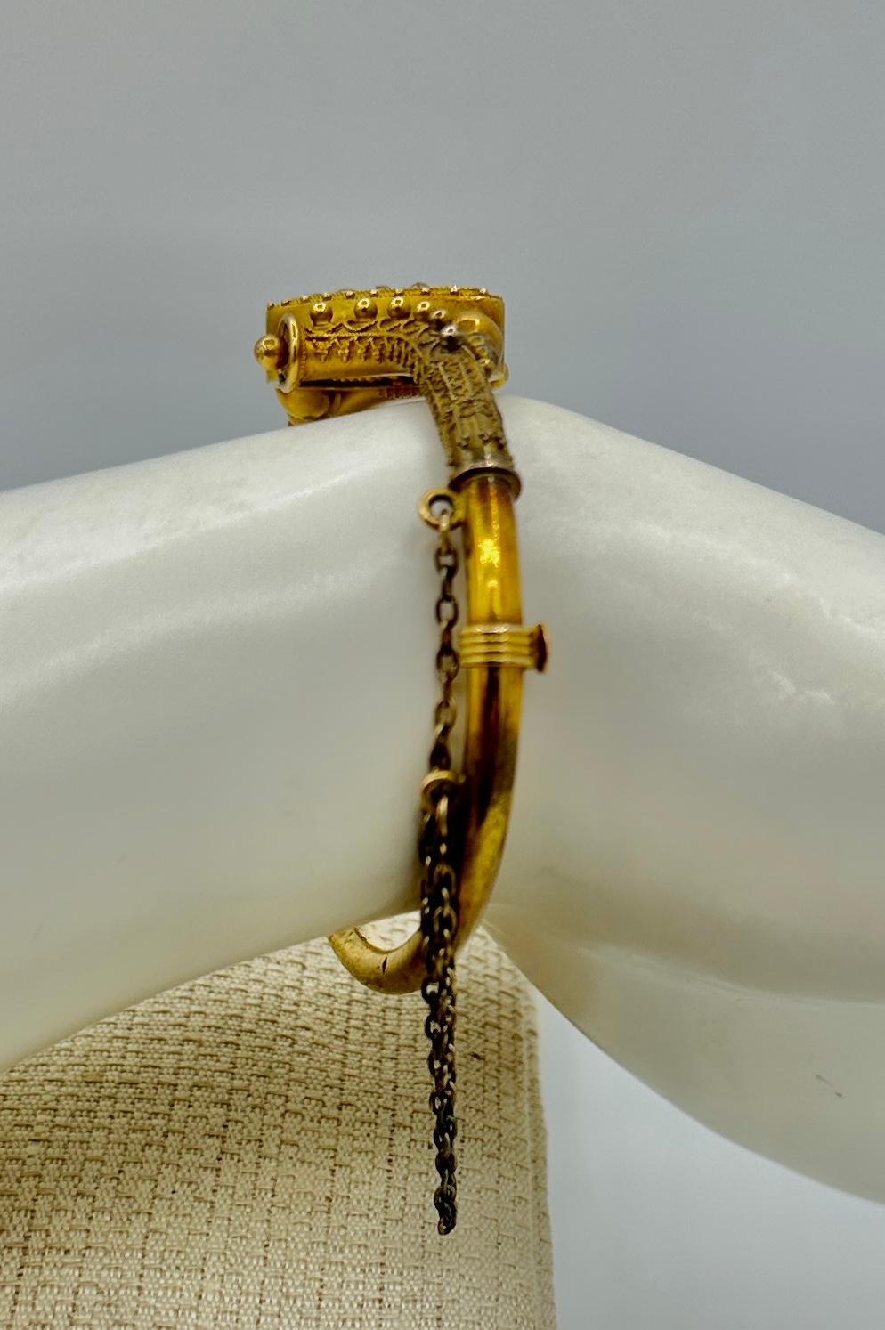 Victorian Old Mine Diamond Etruscan Revival Gold Bangle Bracelet For Sale 4