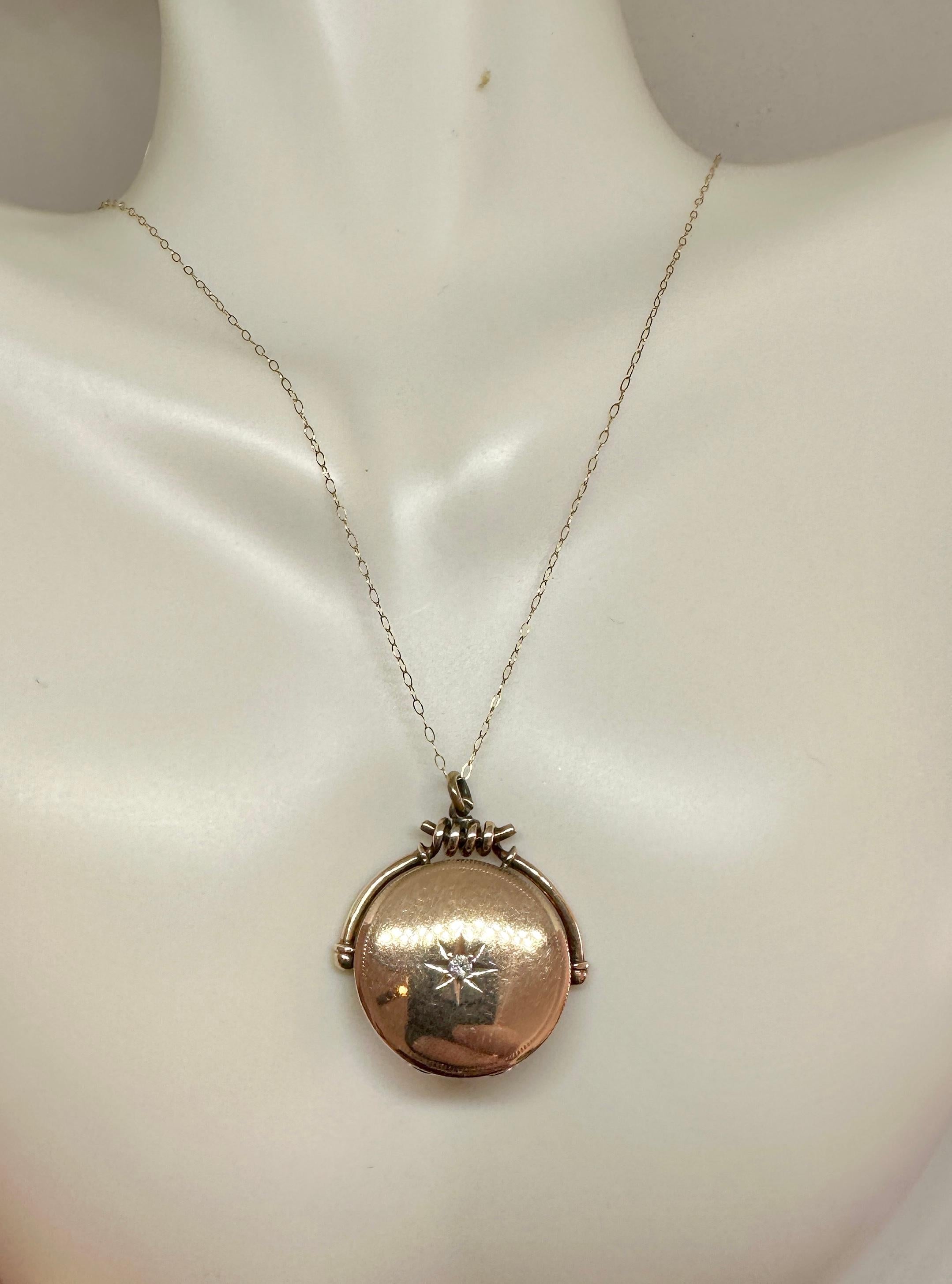Old Mine Cut Victorian Old Mine Diamond Gold Locket Pendant Necklace Aesthetic Period Scene For Sale