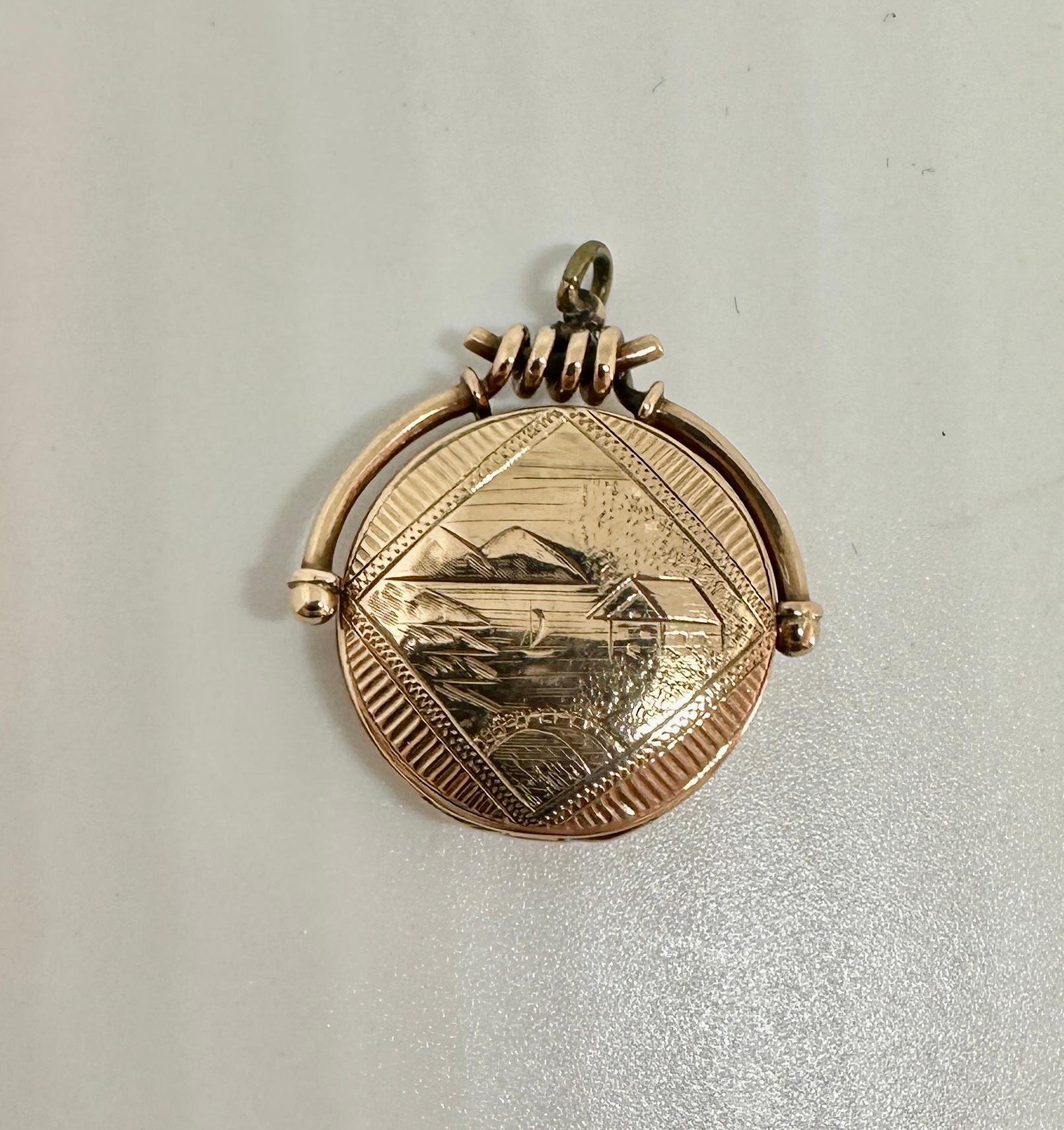 Victorian Old Mine Diamond Gold Locket Pendant Necklace Aesthetic Period Scene In Excellent Condition For Sale In New York, NY