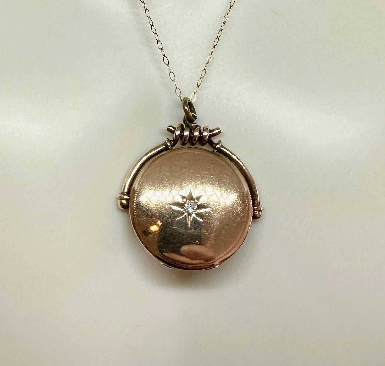 Women's or Men's Victorian Old Mine Diamond Gold Locket Pendant Necklace Aesthetic Period Scene For Sale