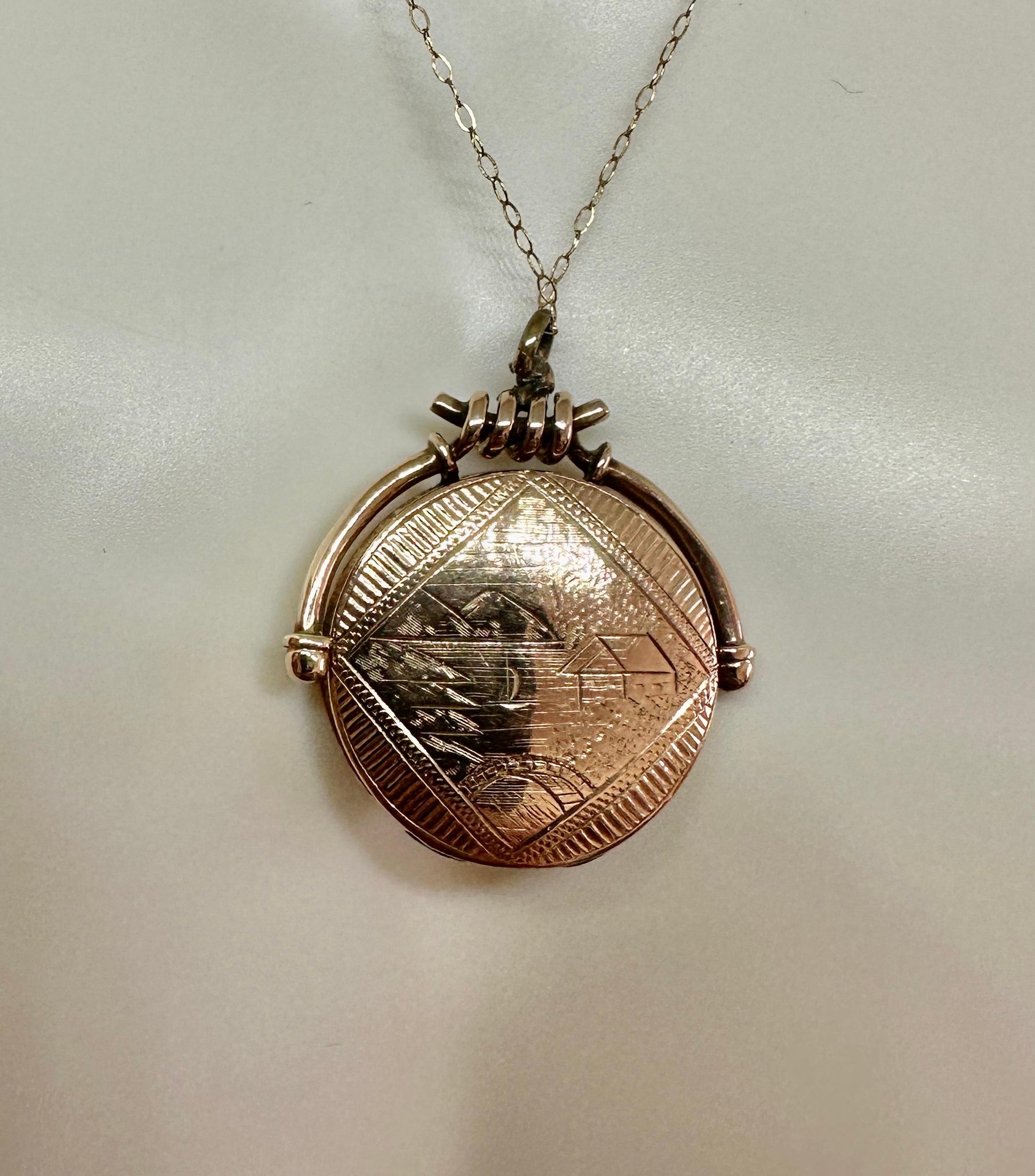 Victorian Old Mine Diamond Gold Locket Pendant Necklace Aesthetic Period Scene For Sale 2