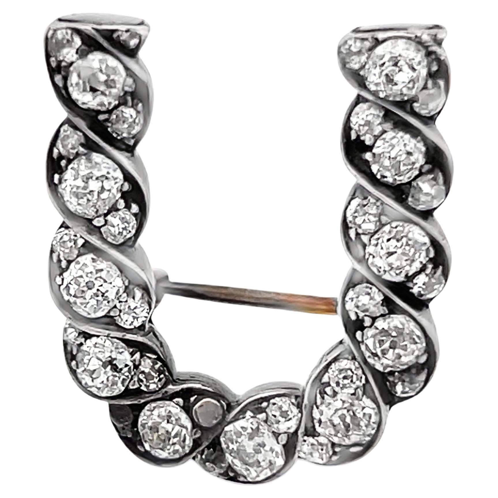 Viktorianische alte Mine Diamant Hufeisen Brosche