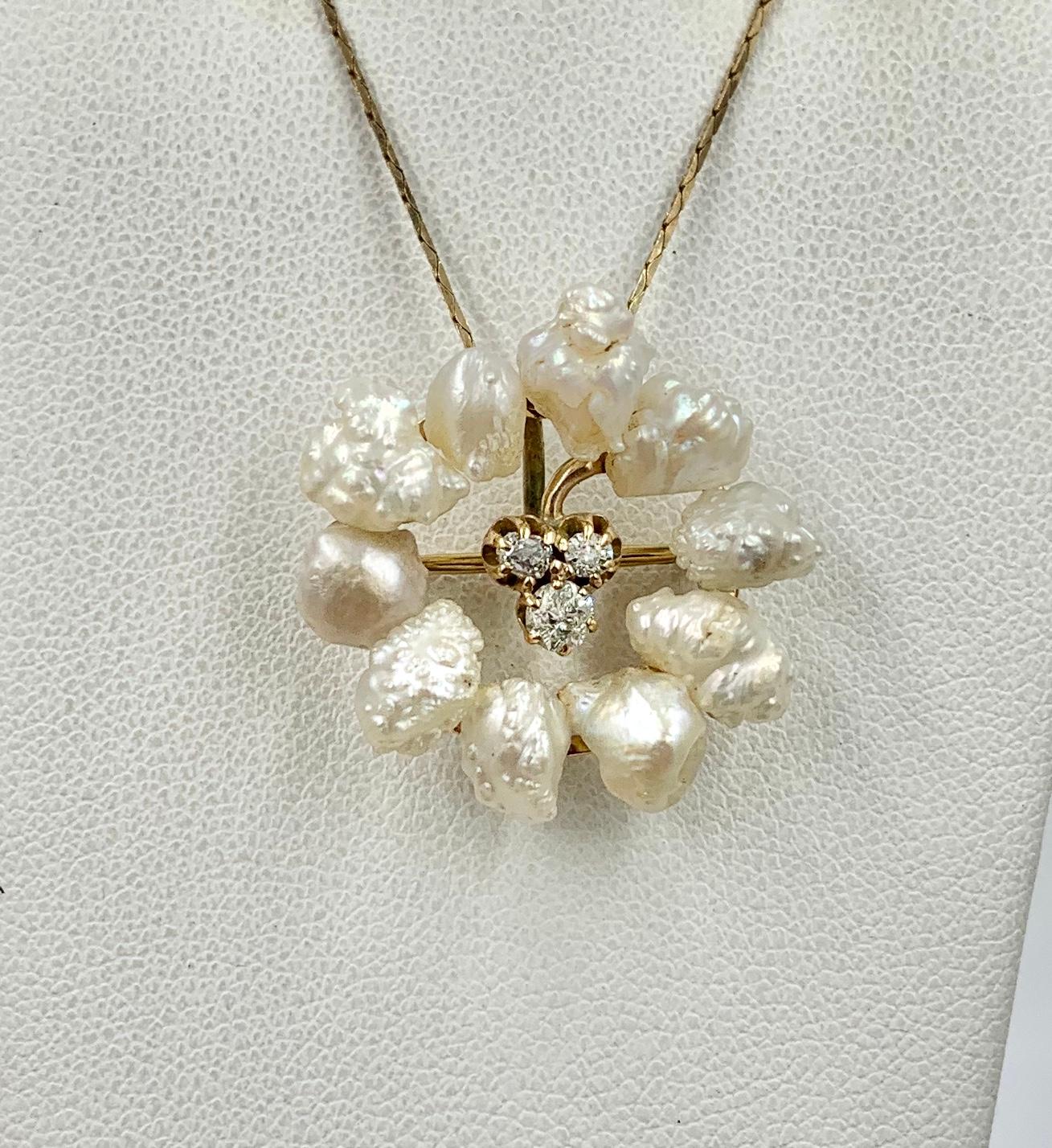 Old Mine Cut Victorian Old Mine Diamond Pearl Clover Shamrock Pendant Necklace Belle Epoque For Sale
