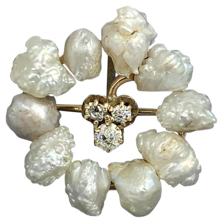 Victorian Old Mine Diamond Pearl Clover Shamrock Pendant Necklace Belle Epoque