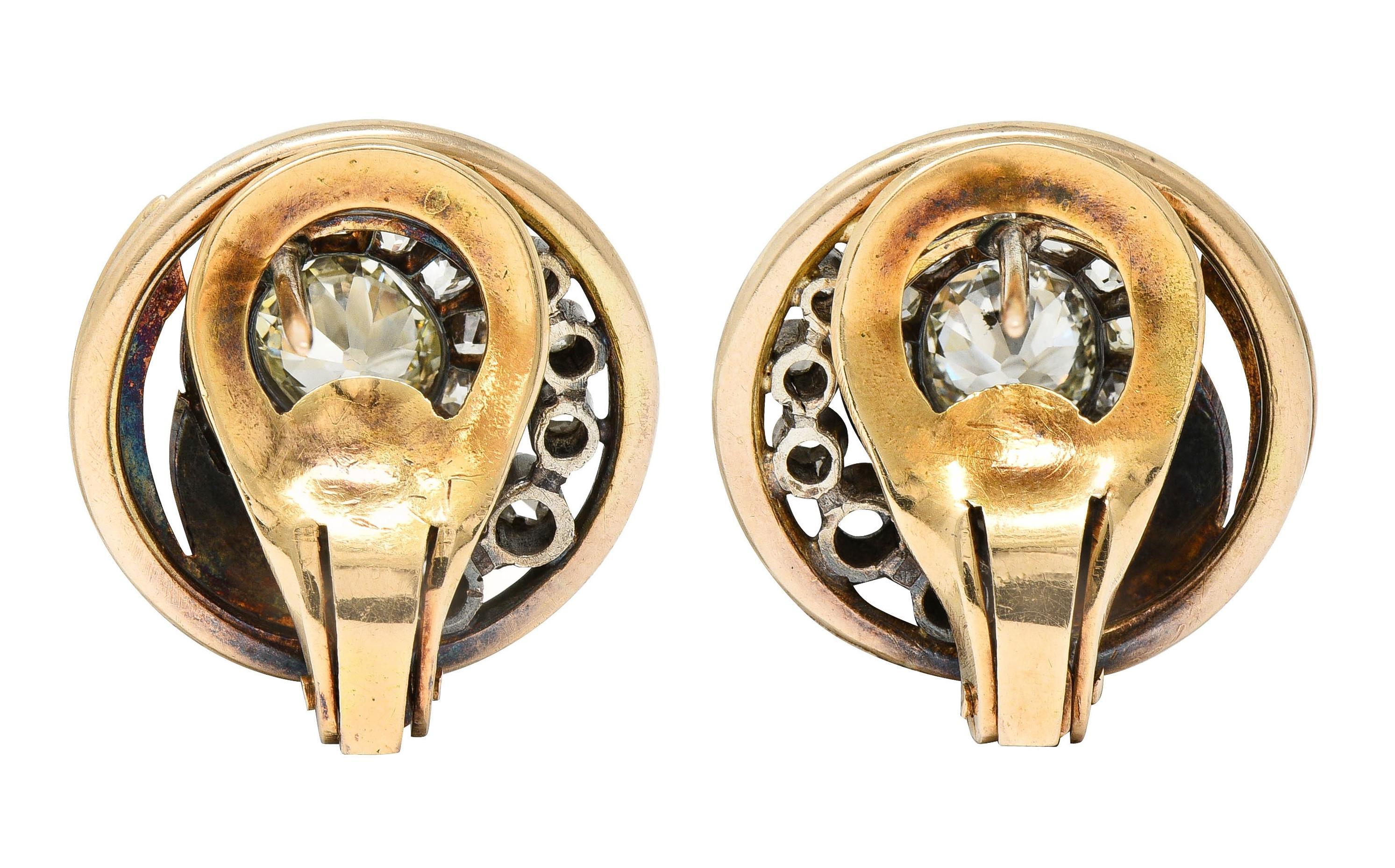Rose Cut Victorian Old Mine Diamond Silver 14 Karat Rose Gold Circle Antique Earrings For Sale