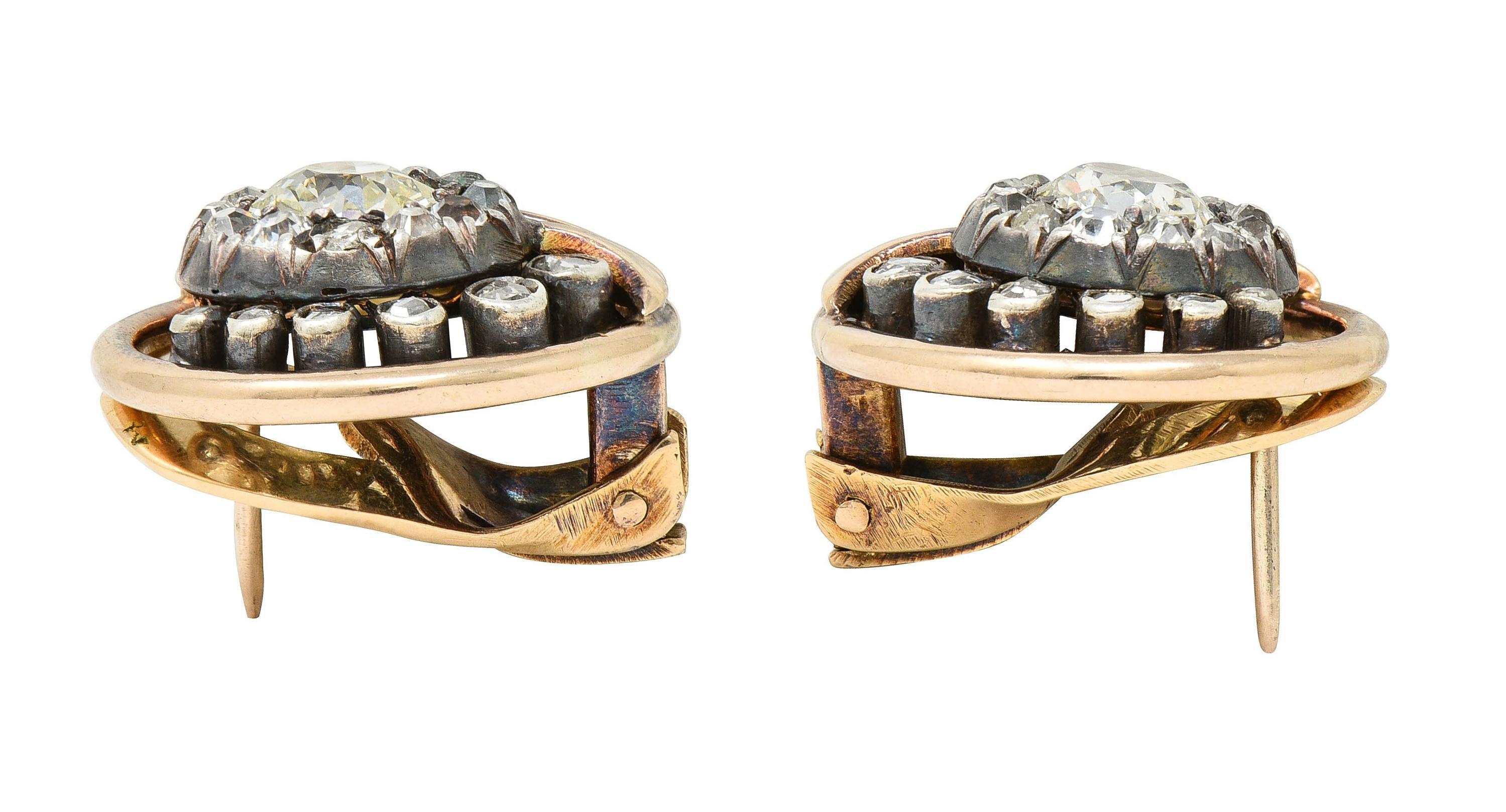 Antike viktorianische Ohrringe, Old Mine Diamant Silber 14 Karat Roségold Kreis im Angebot 3