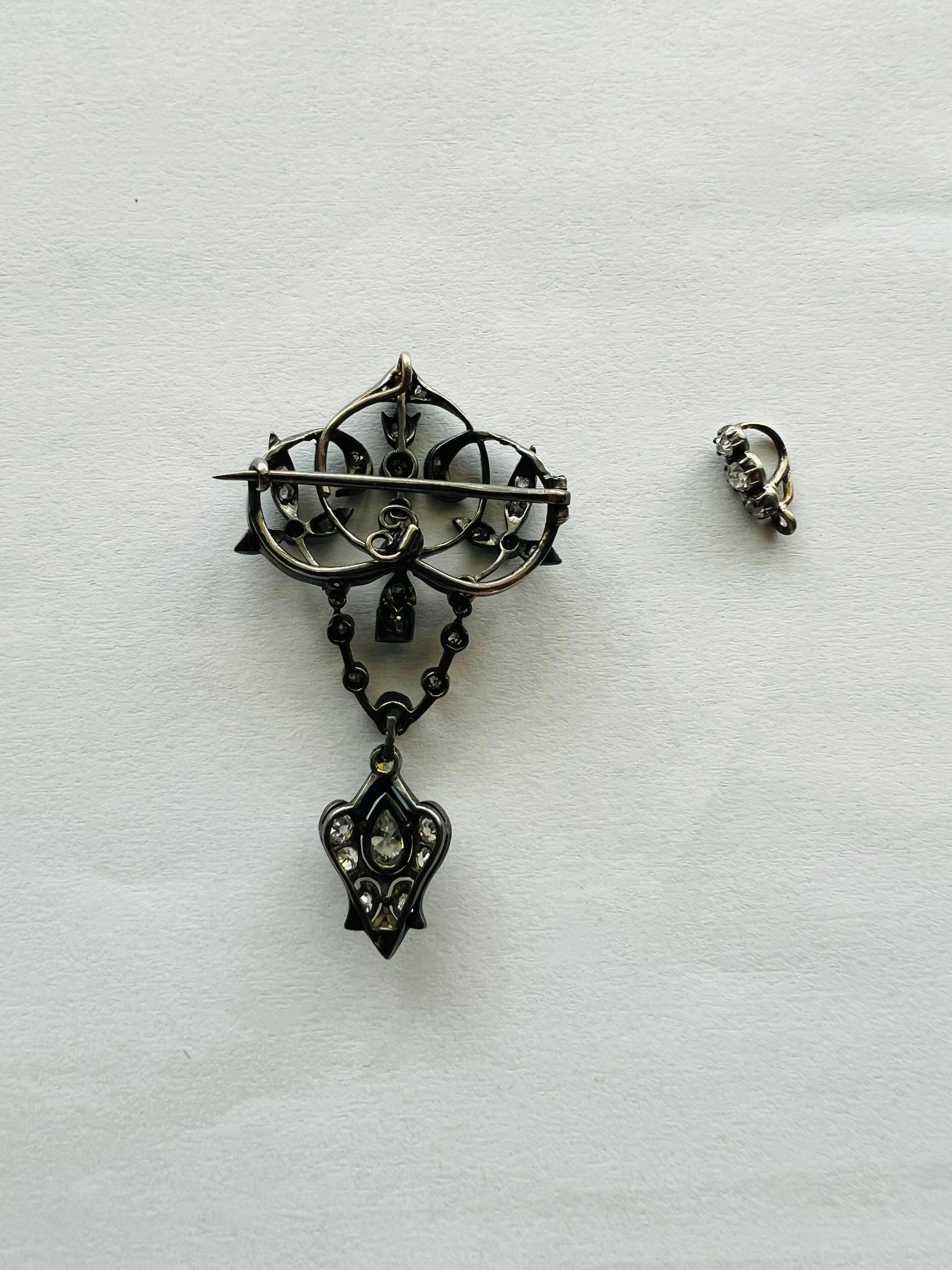 Ciondolo a spilla in oro e argento con diamanti Old Mine vittoriano, circa 1890 in vendita 5