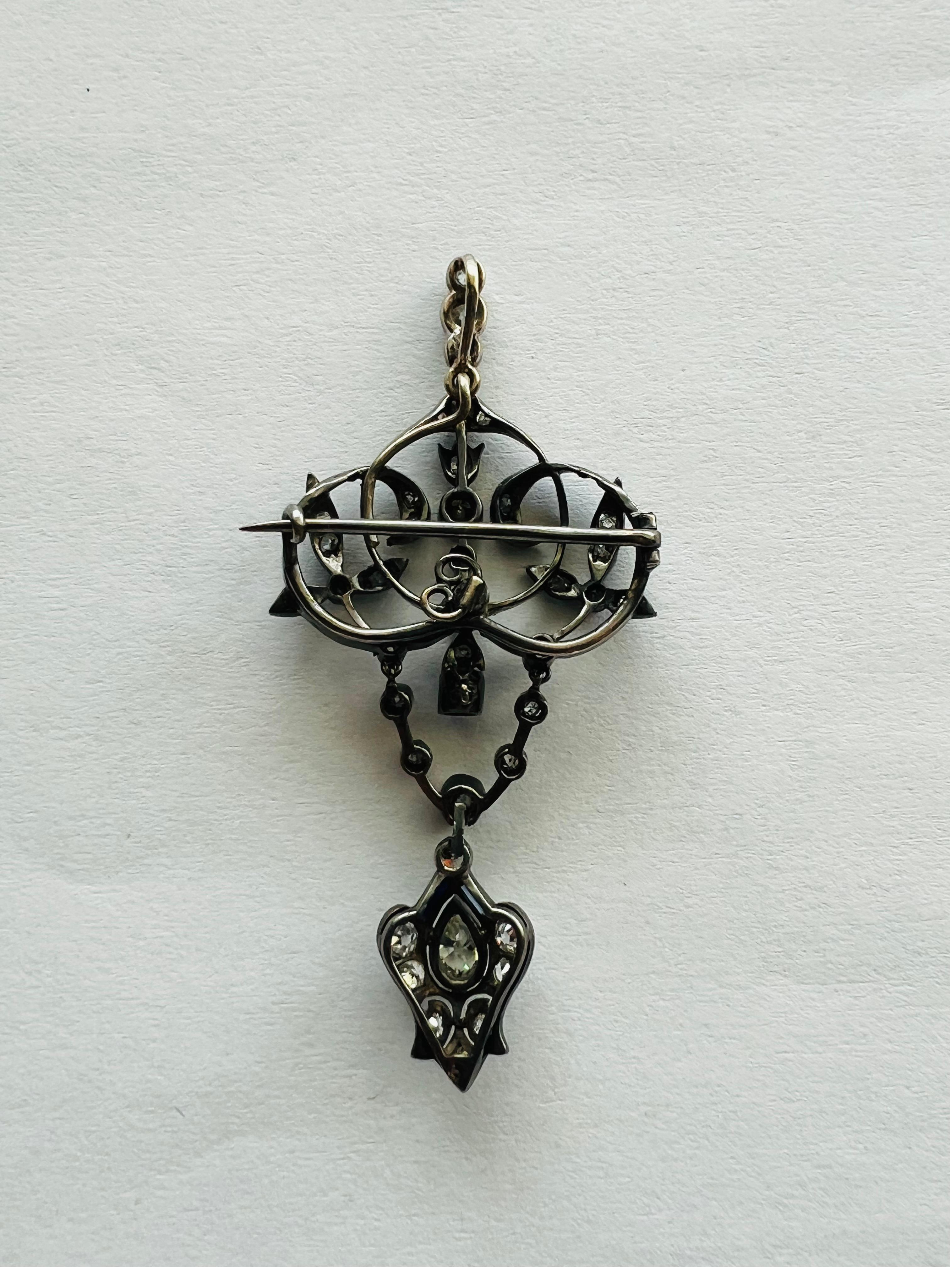 Ciondolo a spilla in oro e argento con diamanti Old Mine vittoriano, circa 1890 in vendita 6