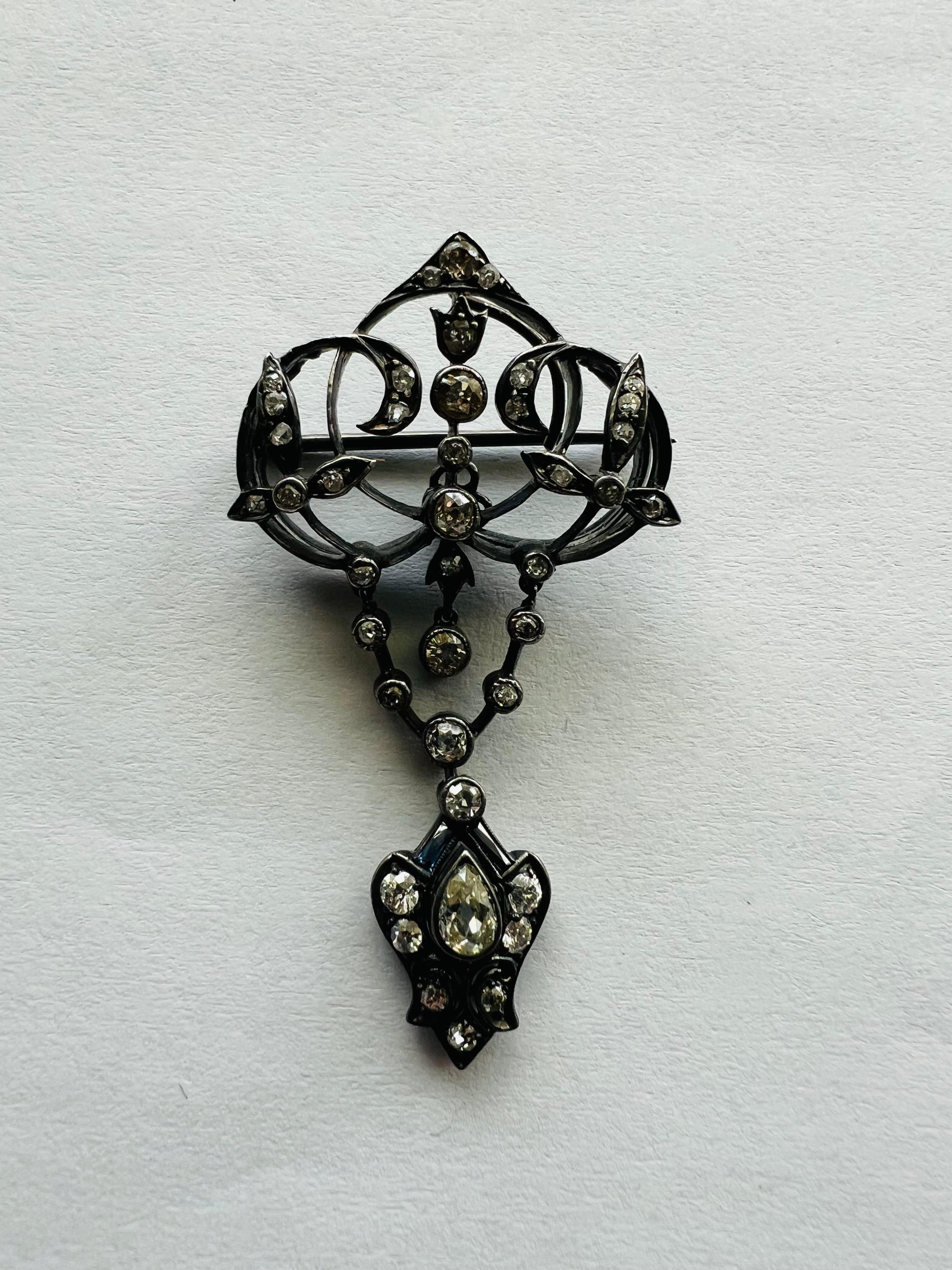 Ciondolo a spilla in oro e argento con diamanti Old Mine vittoriano, circa 1890 in vendita 2