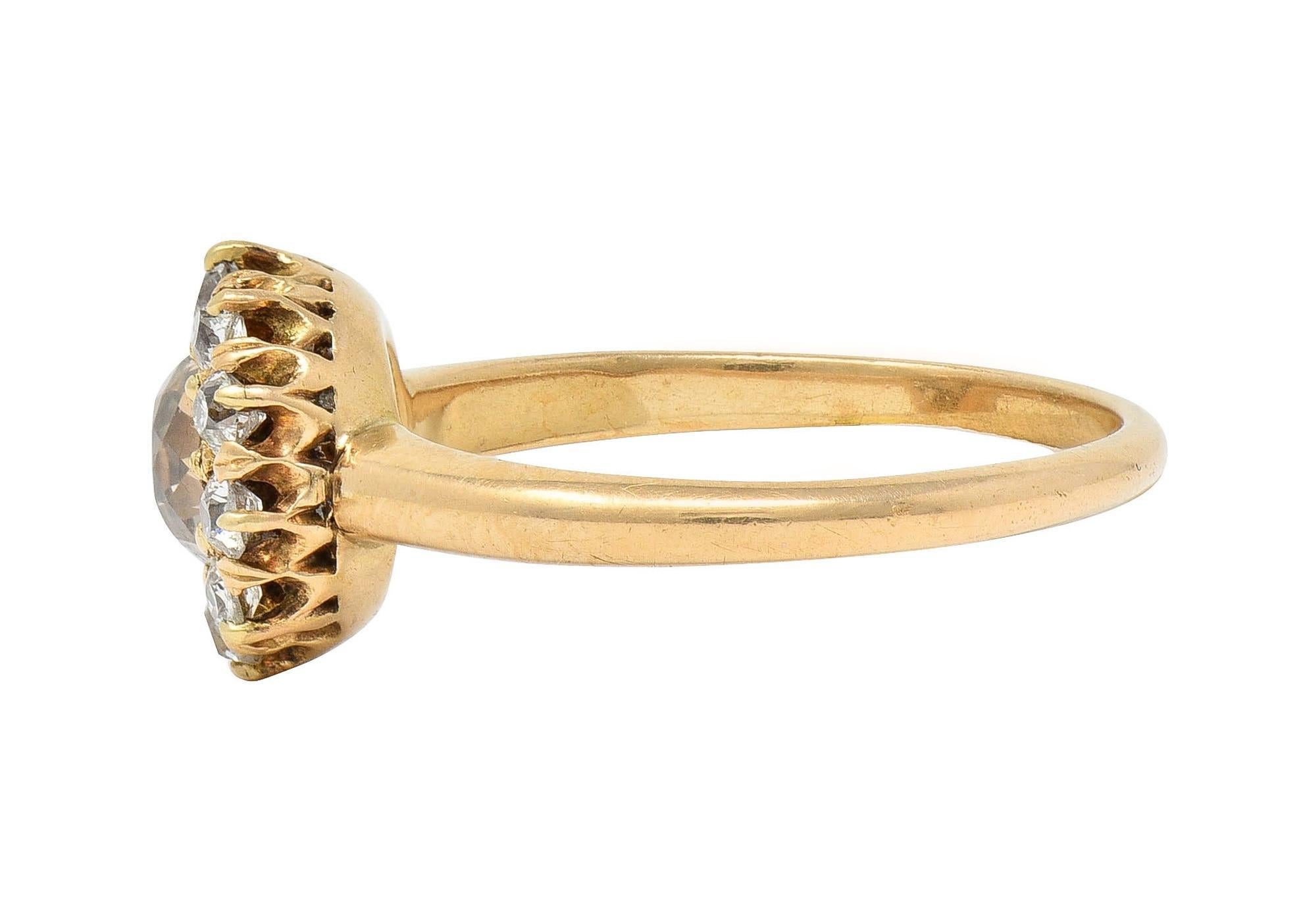 Women's or Men's Victorian Old Mine Fancy Brown Diamond 14 Karat Gold Antique Halo Ring