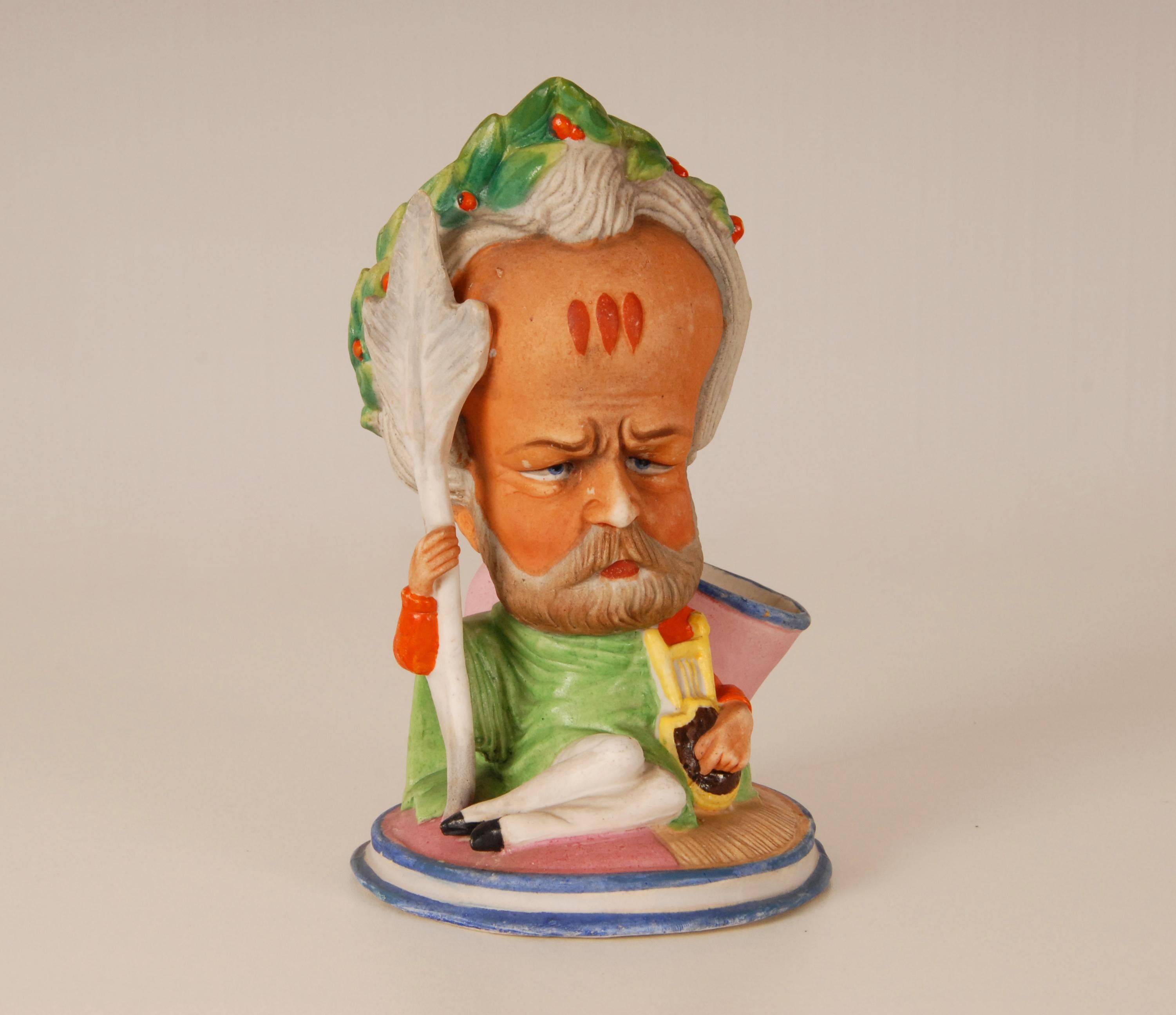 Antico francese Vecchia porcellana di Parigi Figure caricaturali
Raffigurazione di Victor Hugo e Alexandre Duma 
Alexandre Duma l'intellettuale e noto scrittore, drammaturgo e romanziere storico Alexandre Dumas.
È stato uno degli scrittori