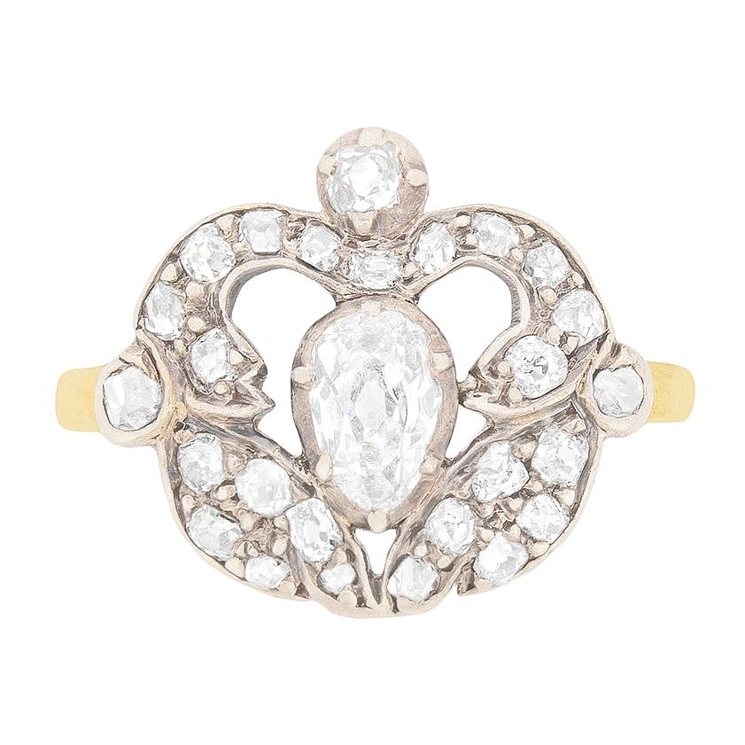 Victorian Old Pear Cut Diamond Cluster Ring, circa 1880s For Sale