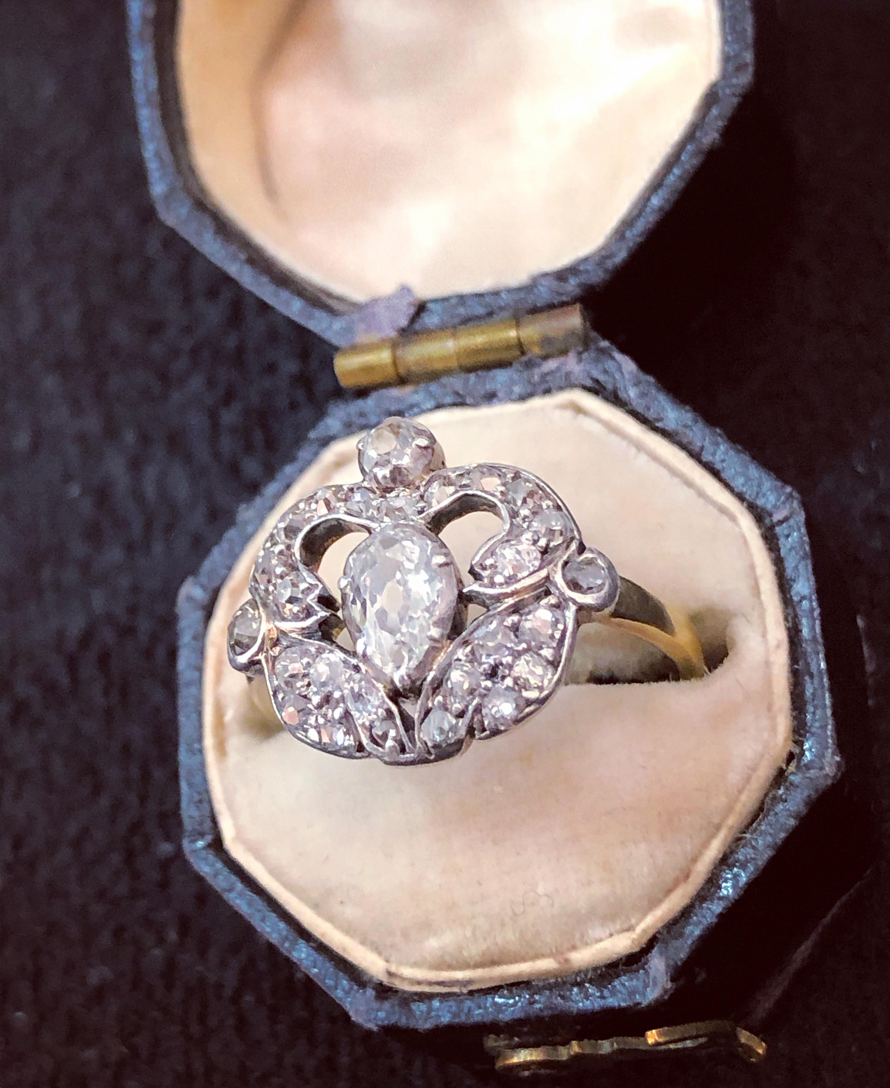 Victorian Old Pear Cut Diamond Cluster Ring, circa 1880s For Sale 2