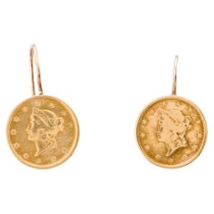 Victorian One Dollar Liberty Head United States Gold Coin Earrings