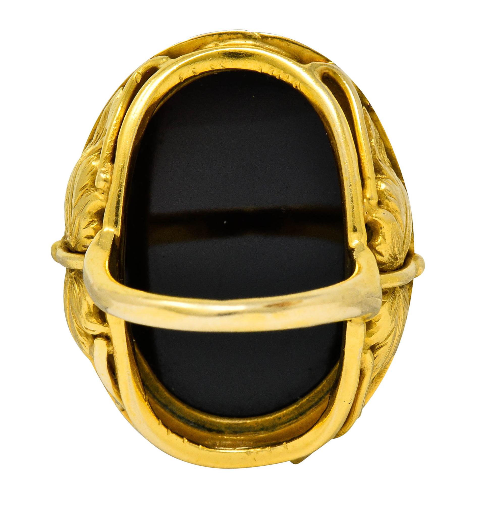 Women's or Men's Victorian Onyx 14 Karat Gold Ornate Cameo Ring, circa 1900