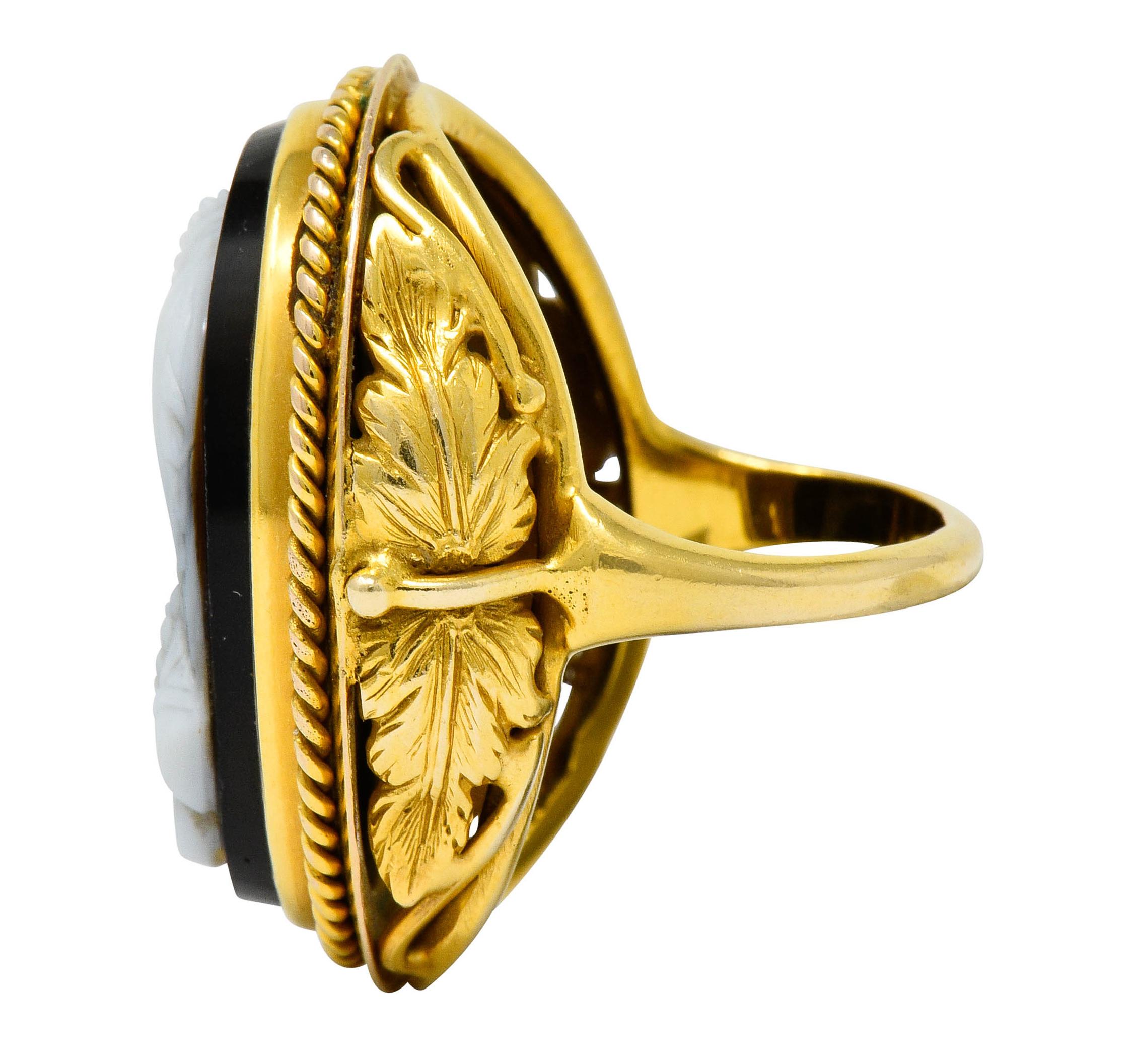 Victorian Onyx 14 Karat Gold Ornate Cameo Ring, circa 1900 1