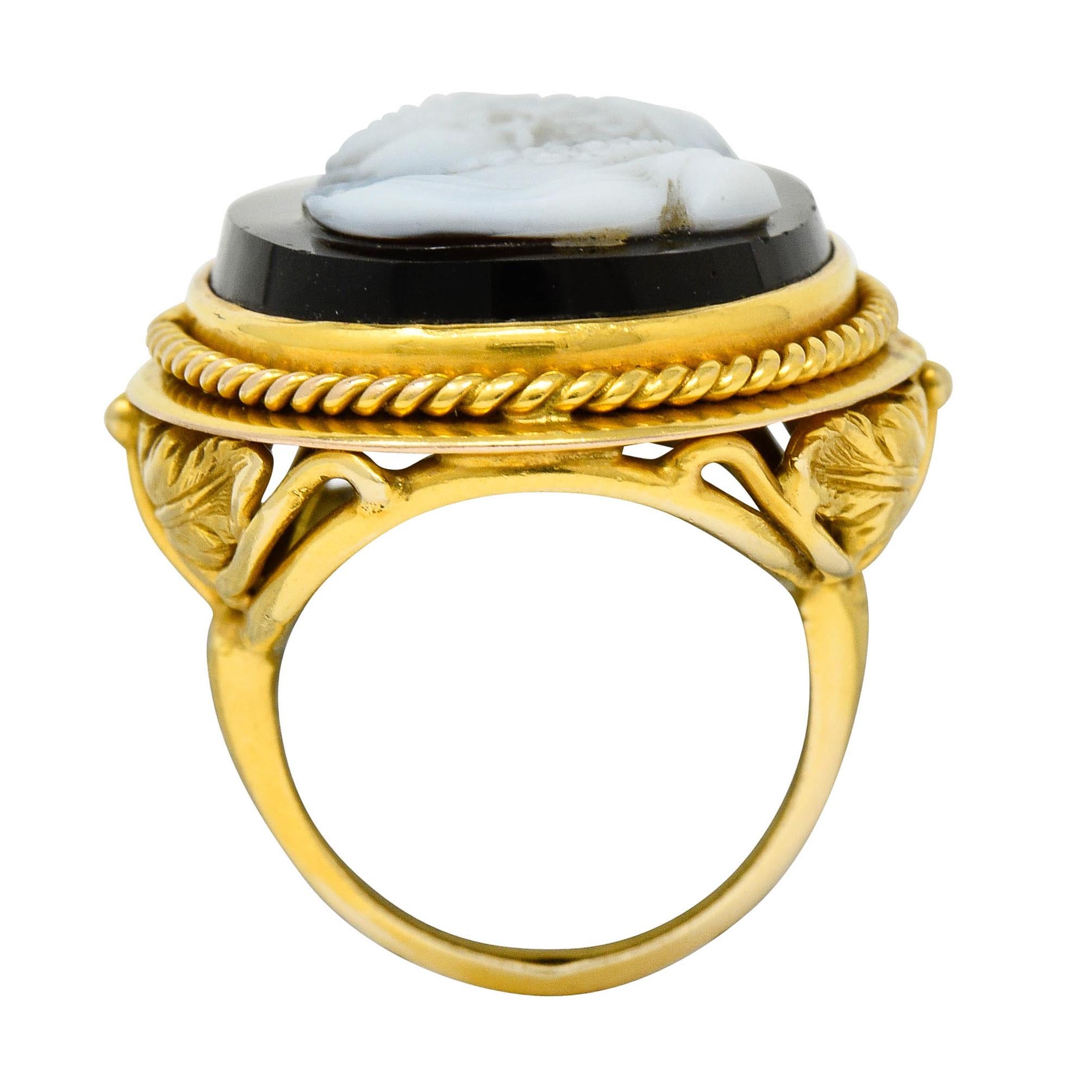 Victorian Onyx 14 Karat Gold Ornate Cameo Ring, circa 1900 3