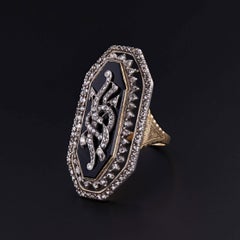 Anillo Victoriano de Ónix y Diamantes de Oro de 9k y 15k