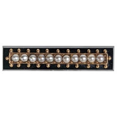 Antique Victorian Onyx and Half Pearl Brooch