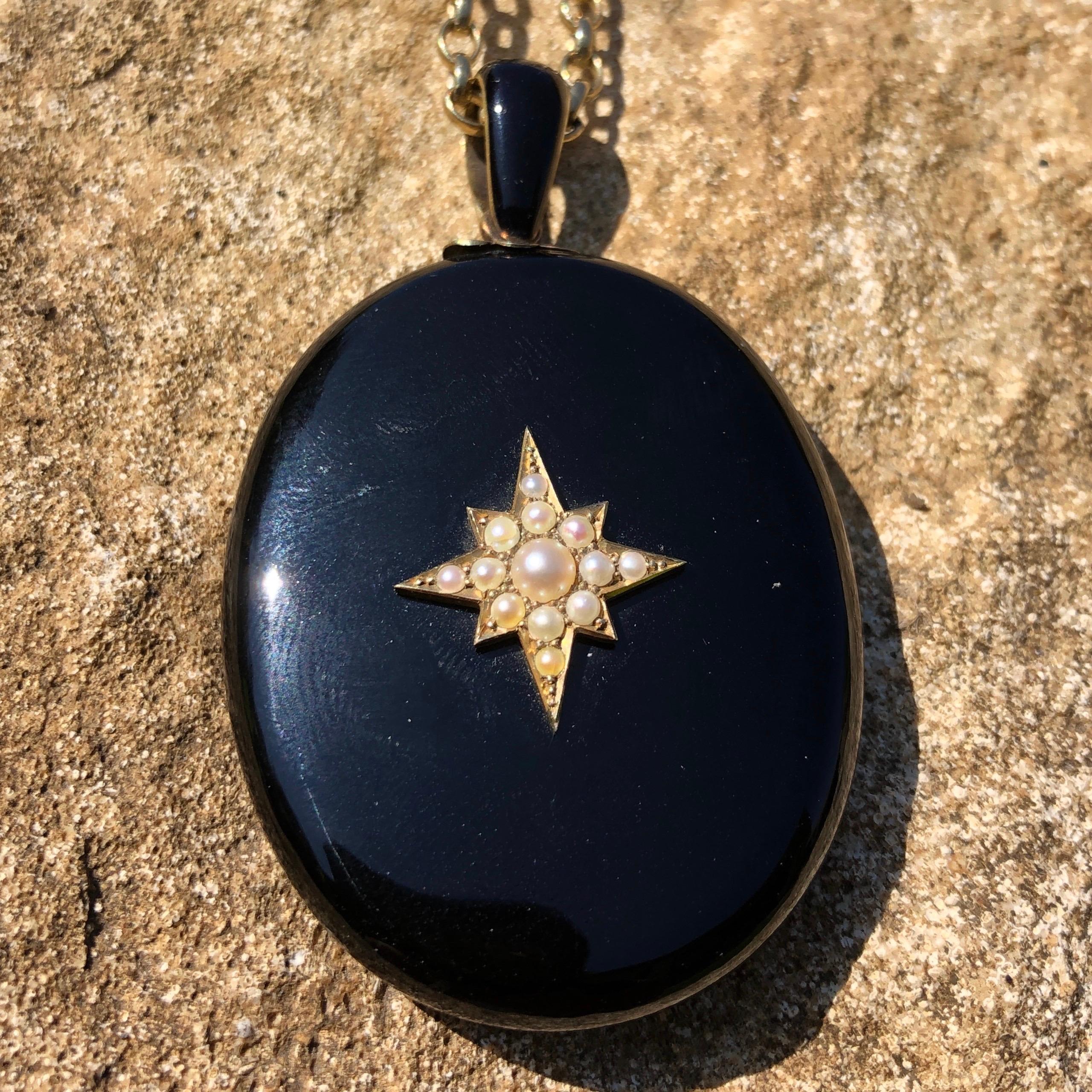 Women's Victorian Onyx and Pearl Yellow Gold Locket Pendant
