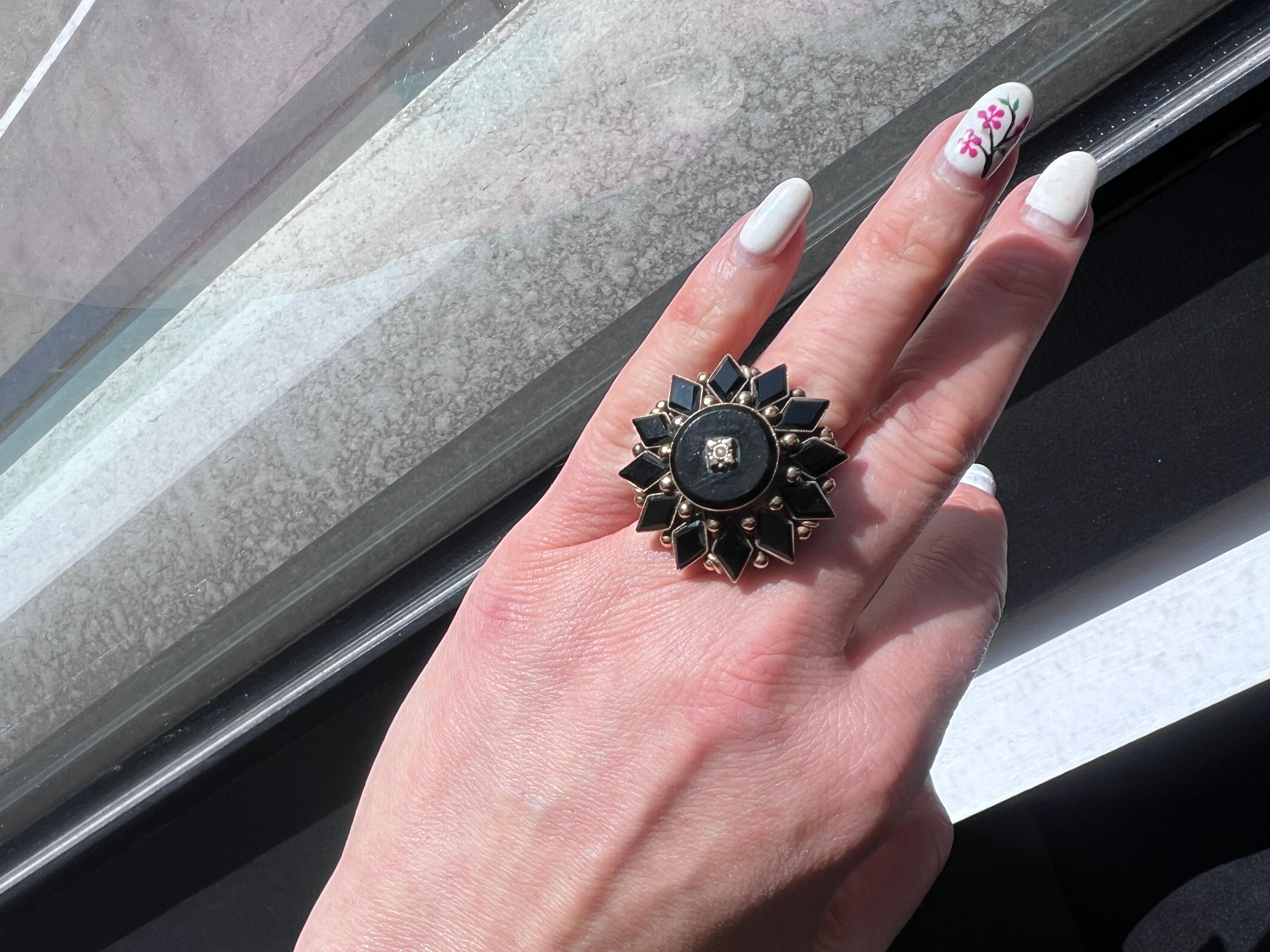 Victorian Onyx and Seed Pearl Cocktail Ring 7