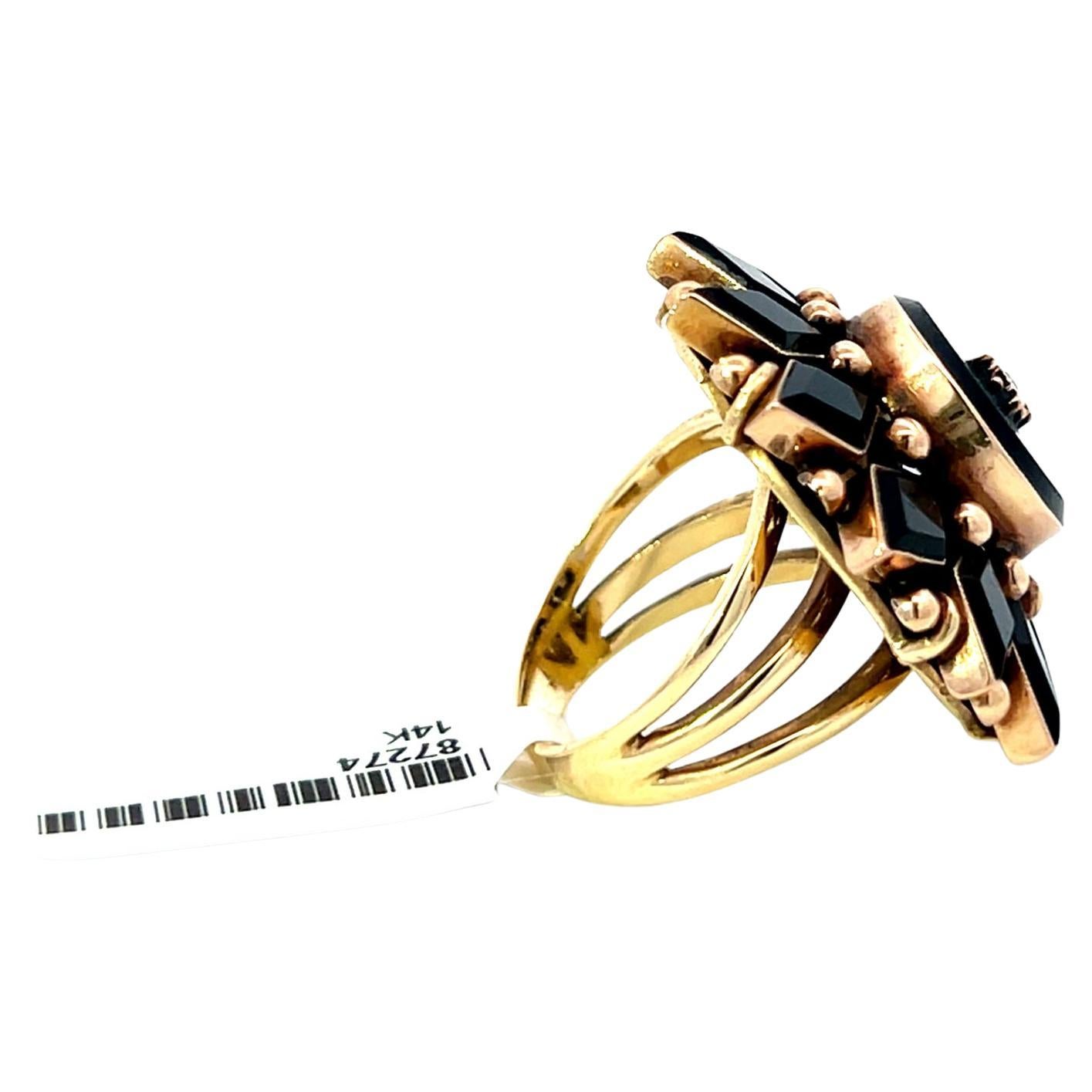 Shield Cut Victorian Onyx and Seed Pearl Cocktail Ring