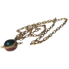 Victorian Onyx, Bloodstone and Onyx Spinning Fob 9 Carat Gold Necklace