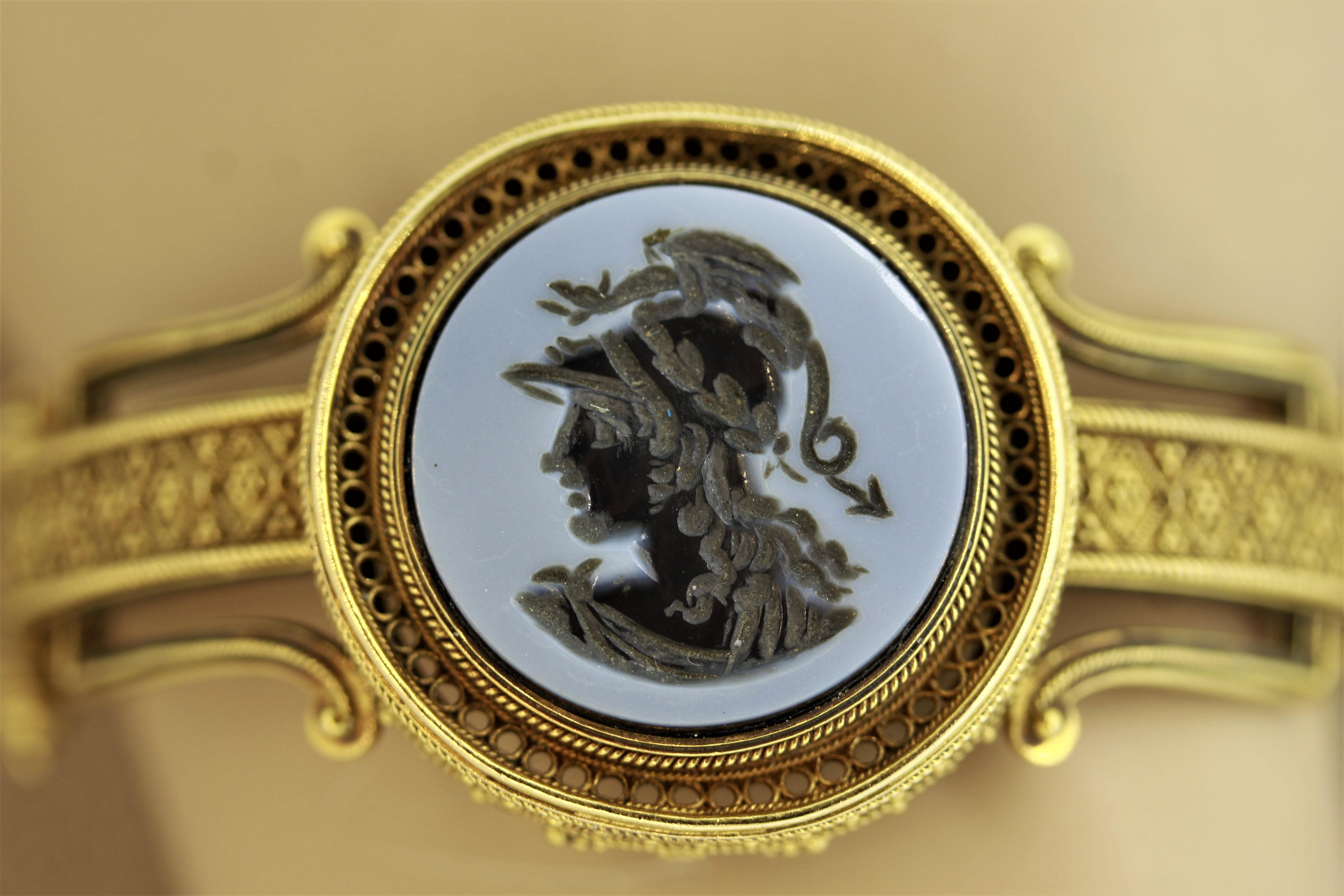 Victorian Onyx Cameo Gold Bangle Bracelet 3