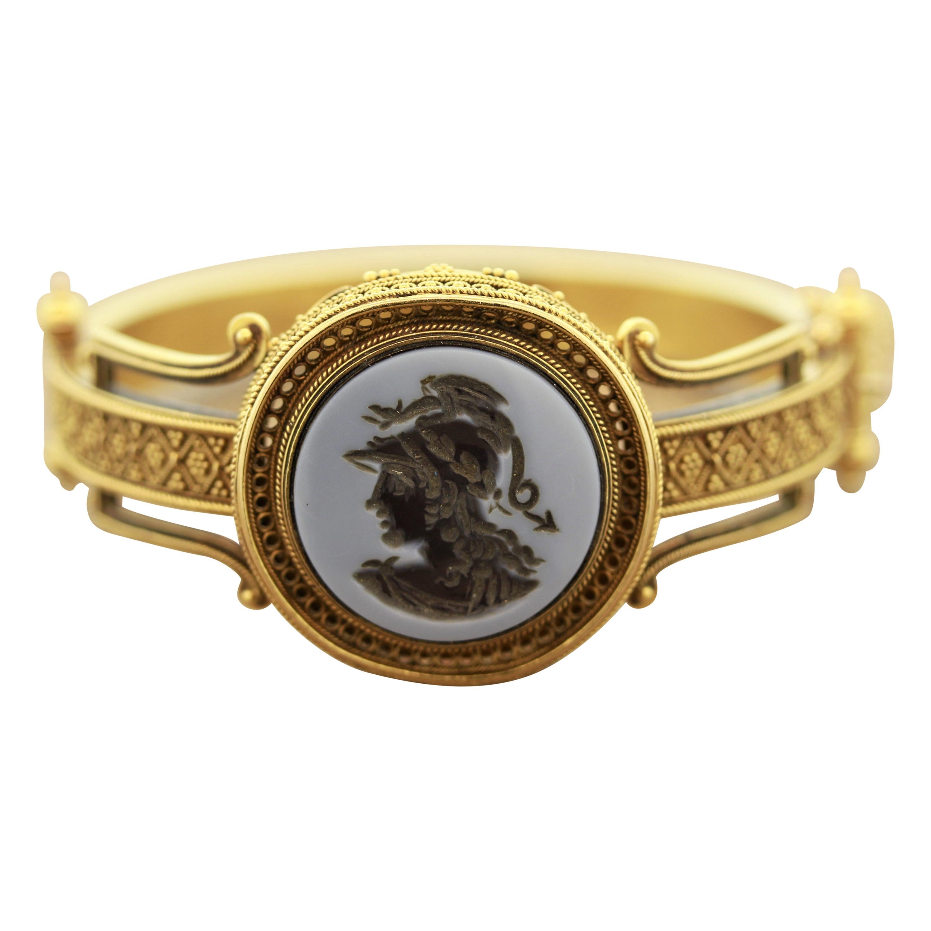 Victorian Onyx Cameo Gold Bangle Bracelet