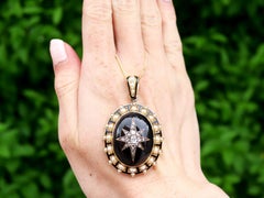 Antique Victorian Onyx, Diamond, Pearl and Enamel Yellow Gold Locket