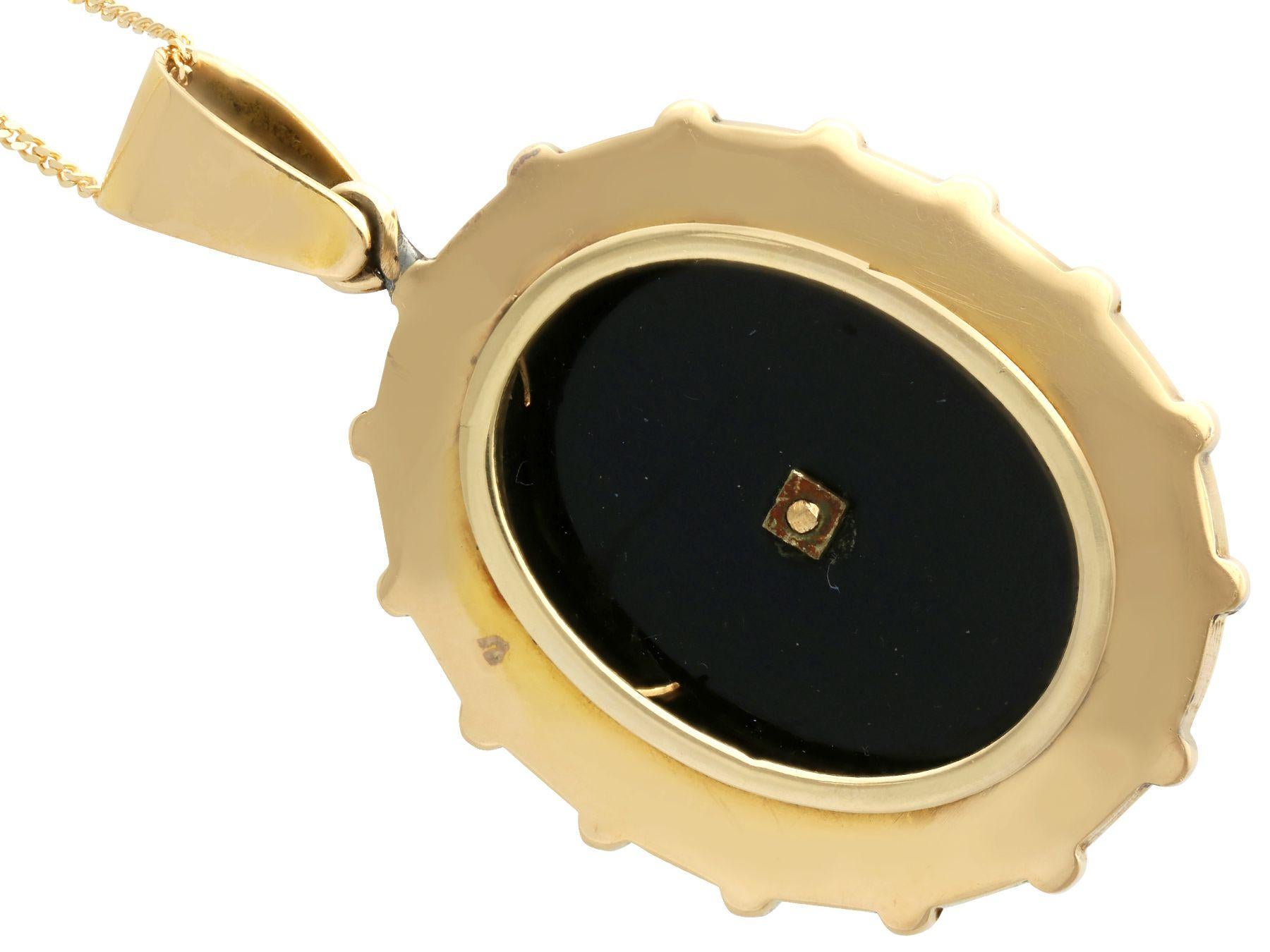 Women's or Men's Antique Victorian Onyx, Diamond, Pearl and Enamel Yellow Gold Locket For Sale