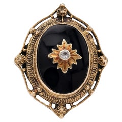Antique Victorian Onyx Diamond Yellow Gold Ring